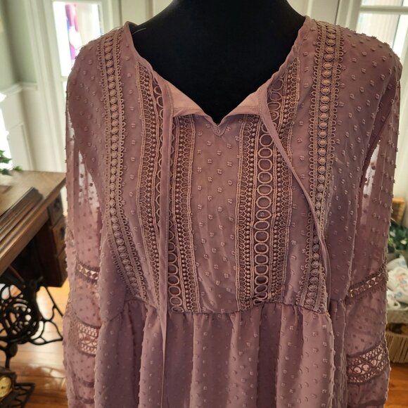 Dusty Mauve Clip Dot Crochet Babydoll Top Indigo Soul XL Coquette Fairy Glenda - Picture 3 of 6